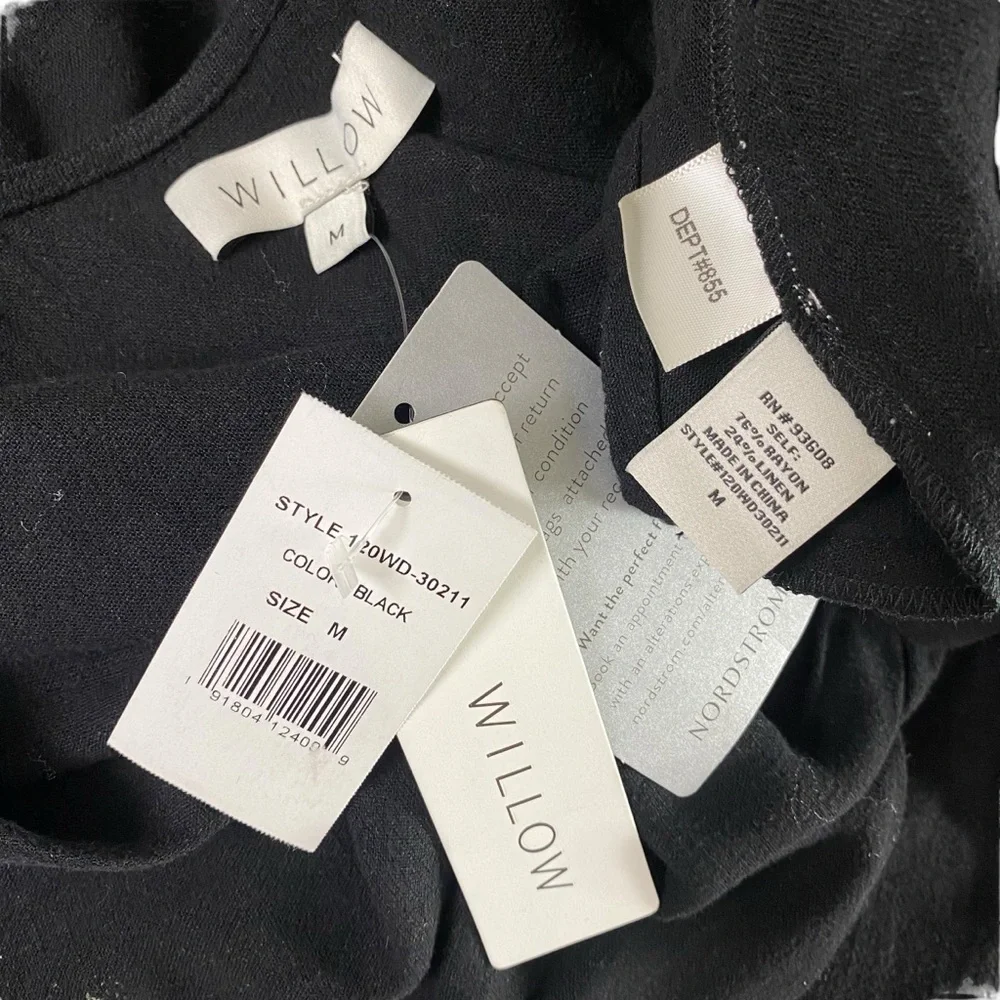 WILLOW Anthropologie Womens Wrap Dress Midi Black short Sleeve Size M Linen NEW - Picture 15 of 15